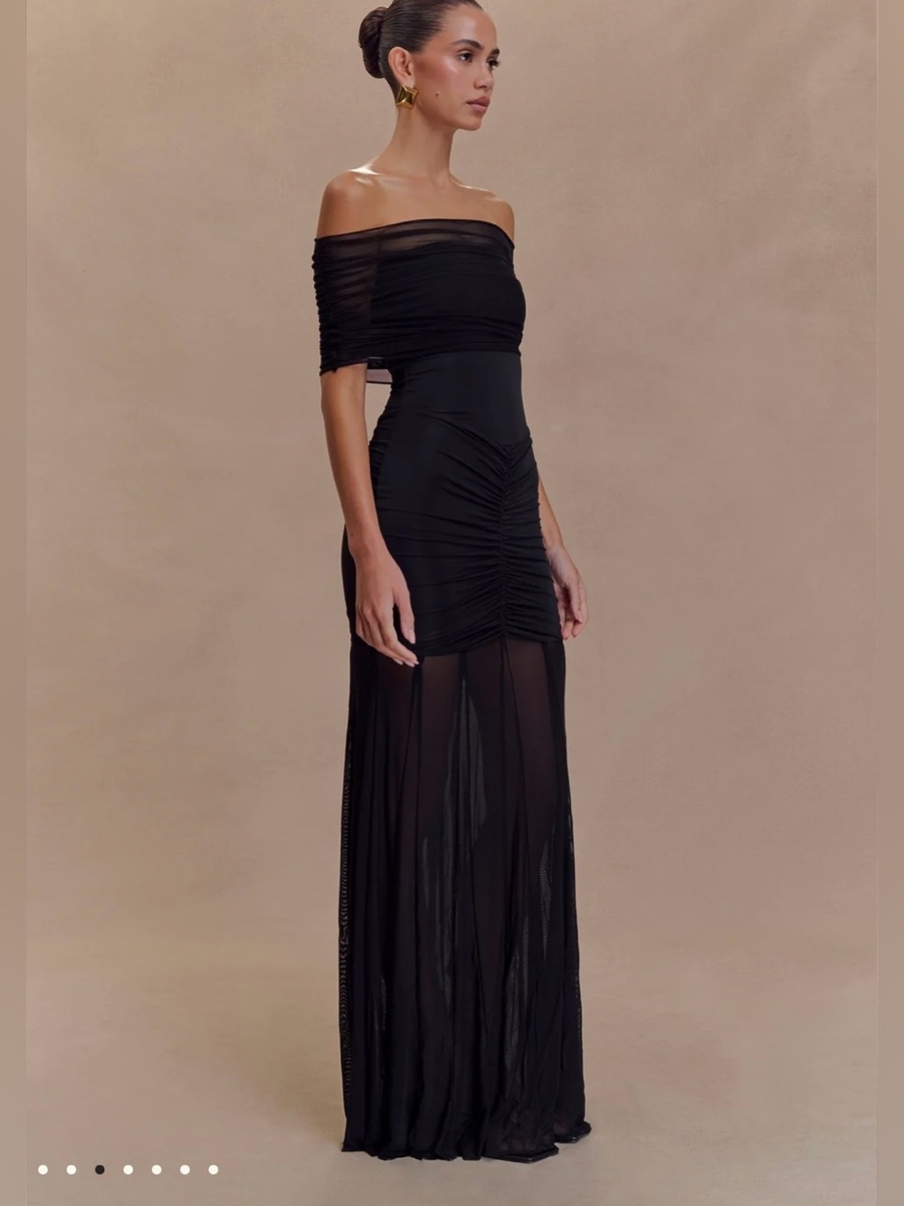 Meshki Caspian Slinky And Mesh Off Shoulder Maxi Dress in Black - Picture 3 of 11